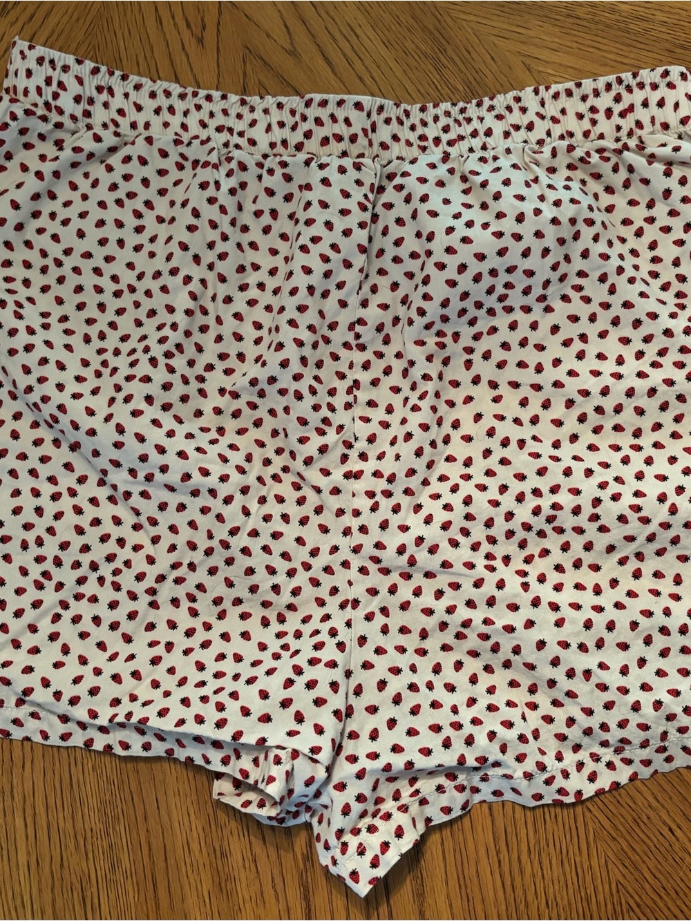 No Boundaries White Shorts with Red Strawberry Print pajama shorts